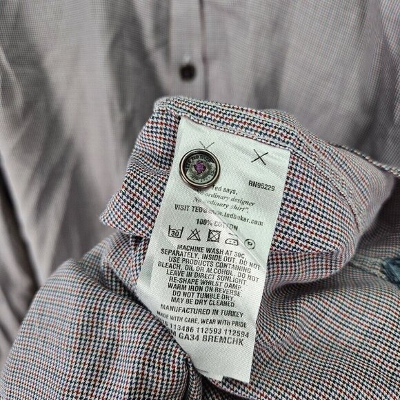 Ted Baker London Button-Down Shirt Multicolor Plaid Long Sleeve Men's Size 5 - Picture 7 of 10